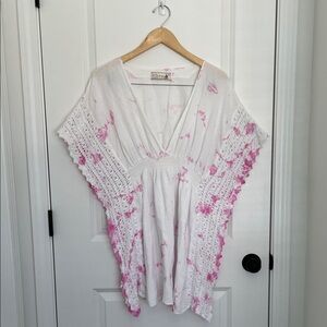 Seaspice Resort Wear Women’s Crochet Trim Swim Cover-Up White/Pink XL